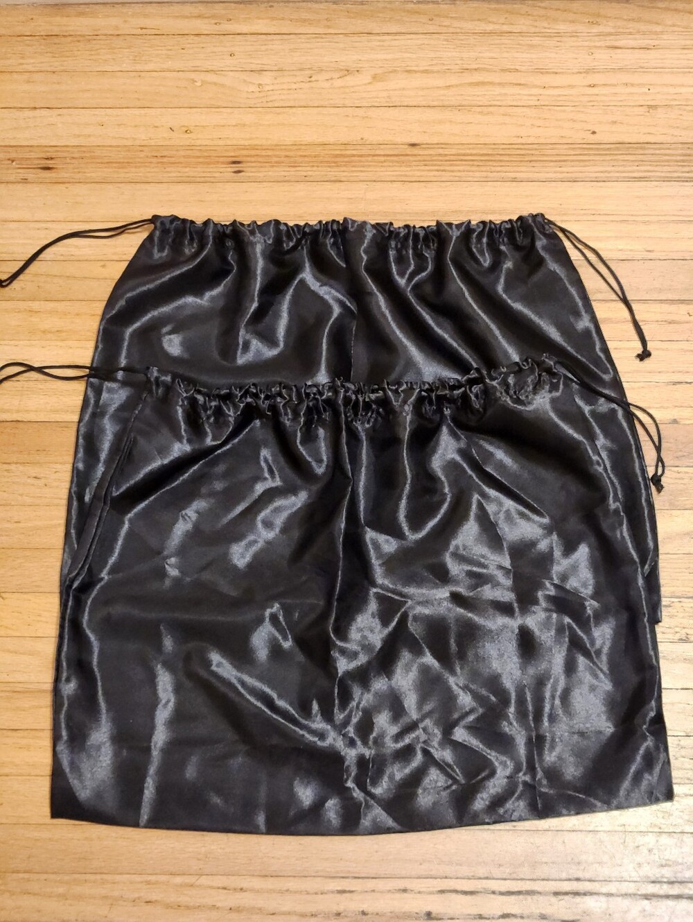 Set of 2 Large Black Satin Dust Bags 20x15